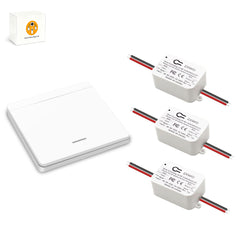 AENTIA Wireless Light Switch 86 Wall Panel RF Safety Switch and 10 Amp Relay Receiver Controller, No Wiring Easy Install, for Lights up to 1500W (2T + 2R)