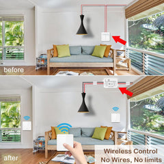 AENTIA Wireless Light Switch 86 Wall Panel RF Safety Switch and 10 Amp Relay Receiver Controller, No Wiring Easy Install, for Lights up to 1500W (2T + 2R)