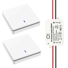 AENTIA Wireless light switch 86 Wall Panel RF Safety switch and 10A AC 220V 85V-250V Relay Receiver Controller, No Wiring Easy instal for lights up to 1500W (2 * Switch + 2 * Receiver)