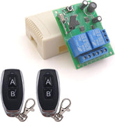 AENTIA DC 12V 24V 30V Secure Remote Control Switch Universal Wireless 433Mhz Rf 10A Relay Receiver Board with 2 Transmitter Key Fobs for Motor Light Gate Door DIY Wireless Controller