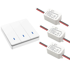 AENTIA Wireless light switch 86 Wall Panel RF Safety switch and 10A AC 220V 85V-250V Relay Receiver Controller, No Wiring Easy instal for lights up to 1500W (2 * Switch + 2 * Receiver)