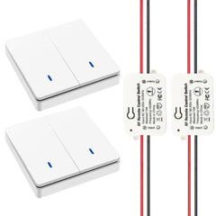 AENTIA Wireless light switch 86 Wall Panel RF Safety switch and 10A AC 220V 85V-250V Relay Receiver Controller, No Wiring Easy instal for lights up to 1500W (2 * Switch + 2 * Receiver)