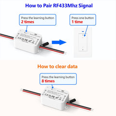 AENTIA AC 110V 120V 220V 240V Wireless Remote Control Light Switch 1500W 1 Channel 433Mhz RF Relay Receiver with 2 Transmitters Keyfob for Lamp Bulb, Easy to Install