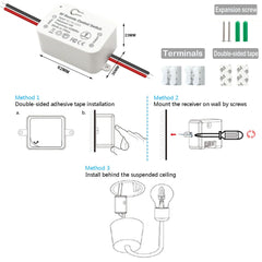 AENTIA Wireless light switch 86 Wall Panel RF Safety switch and 10A AC 220V 85V-250V Relay Receiver Controller, No Wiring Easy instal for lights up to 1500W (2 * Switch + 2 * Receiver)