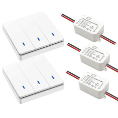 AENTIA Wireless light switch 86 Wall Panel RF Safety switch and 10A AC 220V 85V-250V Relay Receiver Controller, No Wiring Easy instal for lights up to 1500W (2 * Switch + 2 * Receiver)