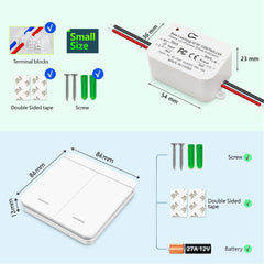 AENTIA Wireless Light Switch 86 Wall Panel RF Safety Switch and 10 Amp Relay Receiver Controller, No Wiring Easy Install, for Lights up to 1500W (2T + 2R)