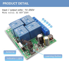 AENTIA Universal Wireless Remote Control Switch AC 110V 120V 240V 220V 10A 4 Channels RF Relay Receiver Board with 2 Transmitters for Motor Garage Door Light Electric Cylindern