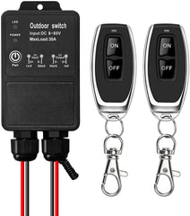 AENTIA Waterproof Switch with Remote Control DC 8V-80V 30A Relay for Remote Lights Wet Position Outdoor Yard Light Area Water Pump Farm Irrigation Garden Garage Warehouse