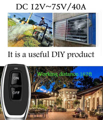 AENTIA 433Mhz Wireless Remote Control Switch with 328ft Long Range Radio Control DC 12V 24V 36V 48V 12V-75V 40A Relay Receiver and 2 Transmitters Keyfobs for Lighting Water Pump Household Appliances