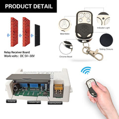 AENTIA 4 Channels Wireless Relay Remote Control Switch 433Mhz RF DC 5V 12V 24V 30V 10A Relay Receiver with 2 Transmitters Keyfob, Big Terminal Easy Wiring