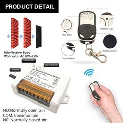 AENTIA 2 Channels Wireless Relay Remote Control Switch 433Mhz RF AC 110V 120V 220V 240V 10A Relay Receiver with 2 Transmitters Keyfob, Big Terminal Easy Wiring