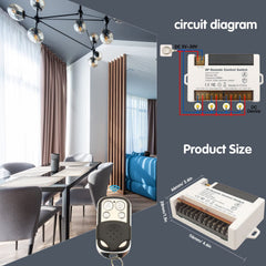 AENTIA 4 Channels Wireless Relay Remote Control Switch 433Mhz RF DC 5V 12V 24V 30V 10A Relay Receiver with 2 Transmitters Keyfob, Big Terminal Easy Wiring