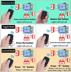 AENTIA Universal Wireless Remote Control Switch AC 110V 120V 240V 220V 10A 4 Channels RF Relay Receiver Board with 2 Transmitters for Motor Garage Door Light Electric Cylindern